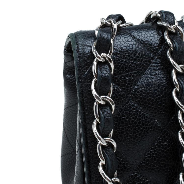 Pre Owned Chanel Black Quilted Caviar Leather Jumbo Classic Single Flap Bag