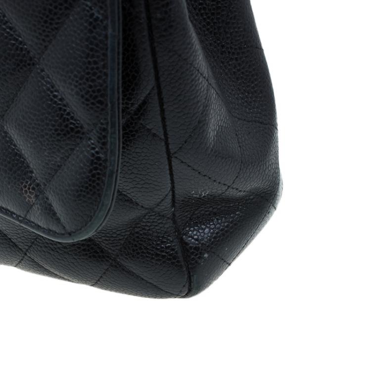 Pre Owned Chanel Black Quilted Caviar Leather Jumbo Classic Single Flap Bag