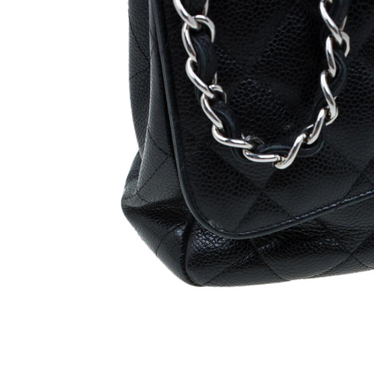 Pre Owned Chanel Black Quilted Caviar Leather Jumbo Classic Single Flap Bag