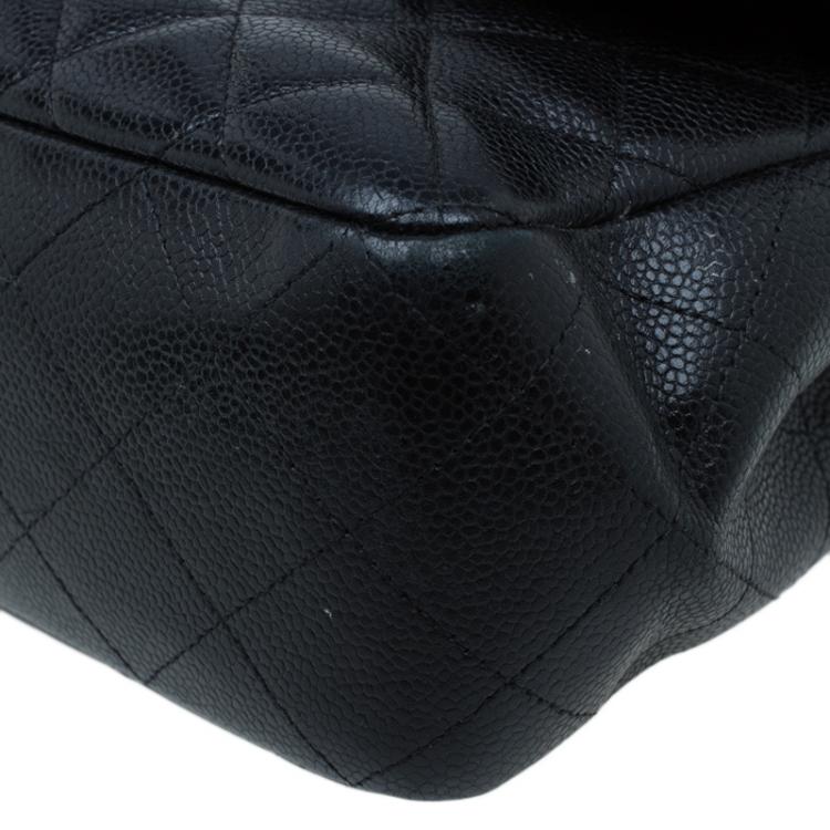 Pre Owned Chanel Black Quilted Caviar Leather Jumbo Classic Single Flap Bag