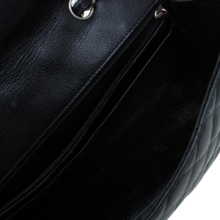 Pre Owned Chanel Black Quilted Caviar Leather Jumbo Classic Single Flap Bag