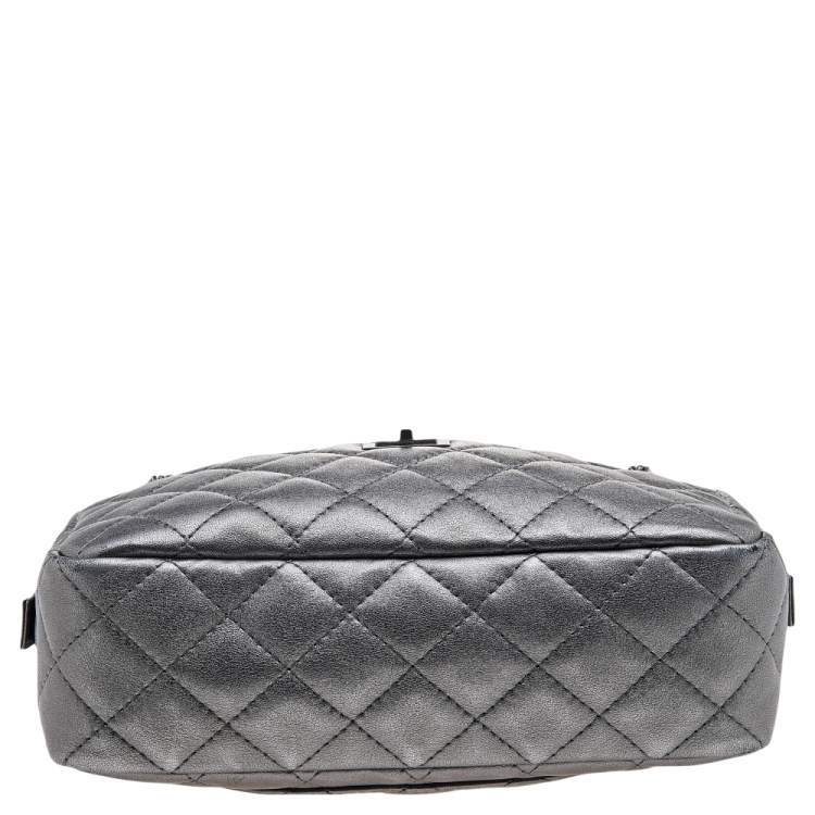Pre Owned Chanel Metallic Grey Quilted Leather Reissue Camera Bag