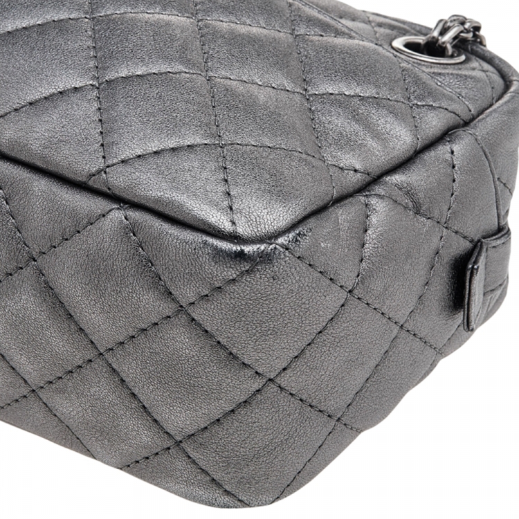 Pre Owned Chanel Metallic Grey Quilted Leather Reissue Camera Bag