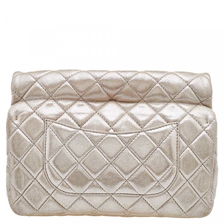 Pre Owned Chanel Metallic Beige Suede Large Roll Reissue Clutch