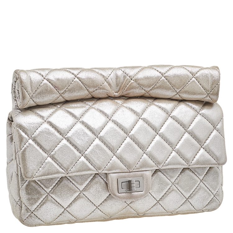Pre Owned Chanel Metallic Beige Suede Large Roll Reissue Clutch