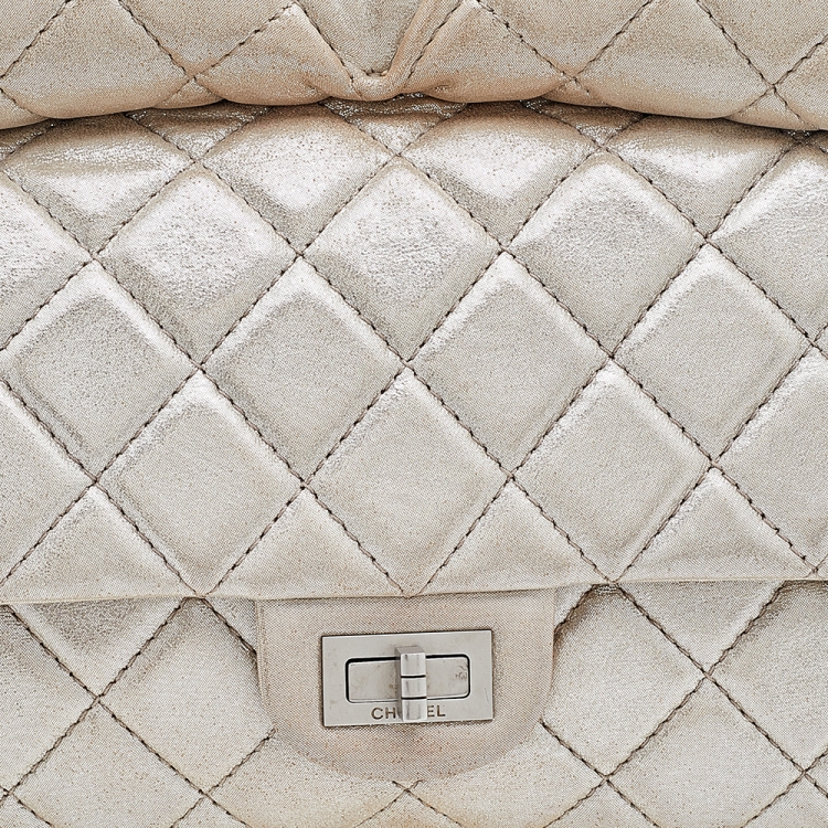Pre Owned Chanel Metallic Beige Suede Large Roll Reissue Clutch