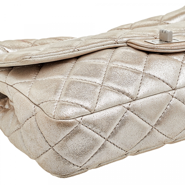 Pre Owned Chanel Metallic Beige Suede Large Roll Reissue Clutch