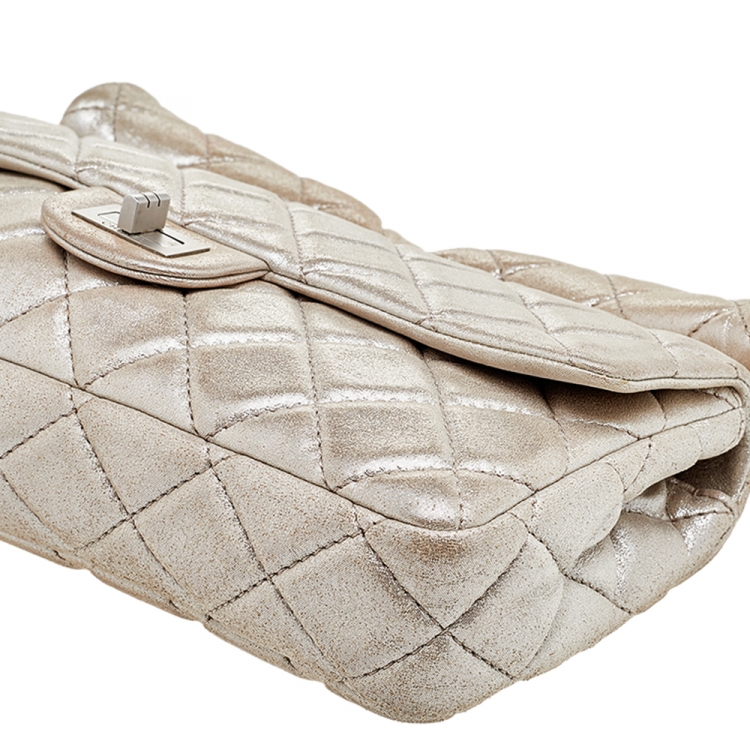 Pre Owned Chanel Metallic Beige Suede Large Roll Reissue Clutch