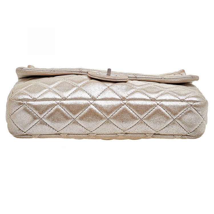 Pre Owned Chanel Metallic Beige Suede Large Roll Reissue Clutch