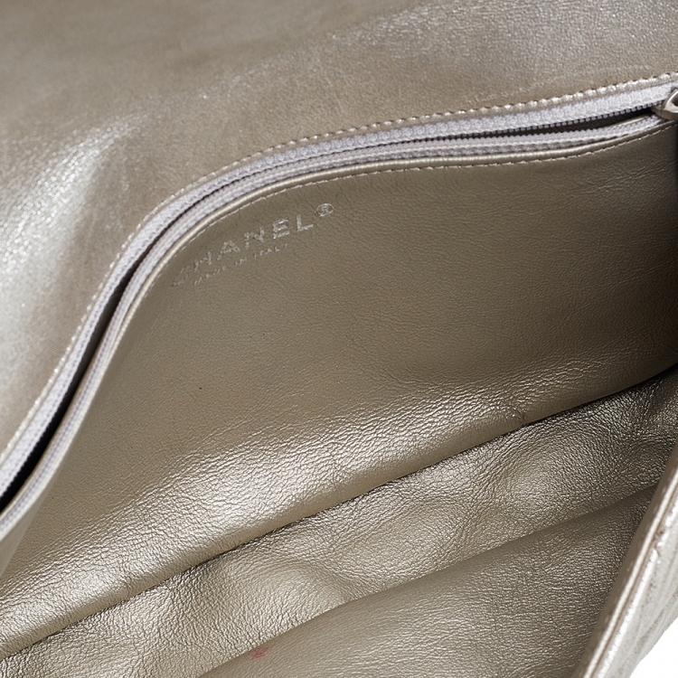 Pre Owned Chanel Metallic Beige Suede Large Roll Reissue Clutch
