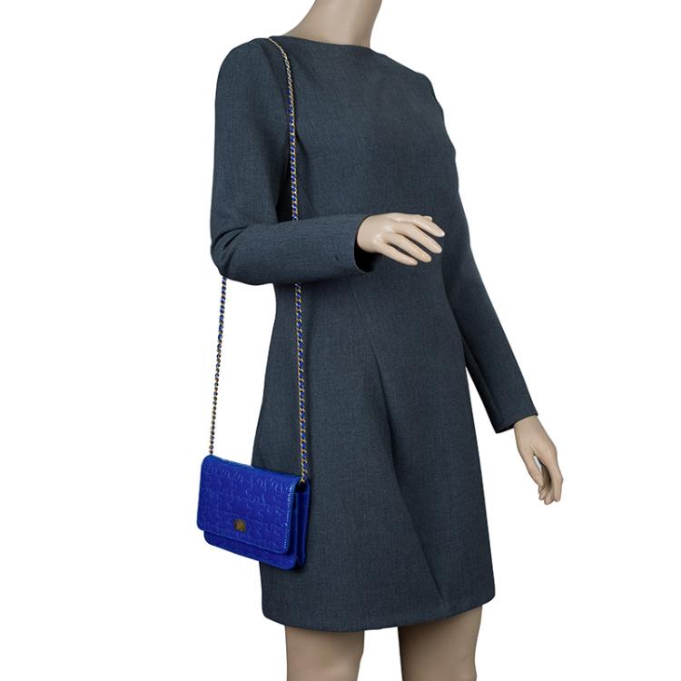 Pre Owned Chanel Blue Patent Leather Reissue Puzzle WOC Shoulder Bag