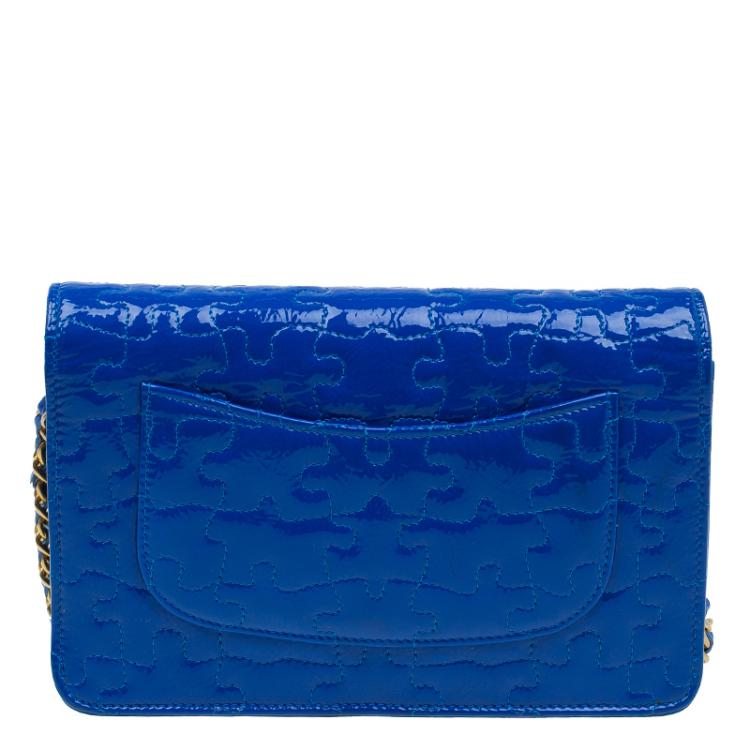 Pre Owned Chanel Blue Patent Leather Reissue Puzzle WOC Shoulder Bag