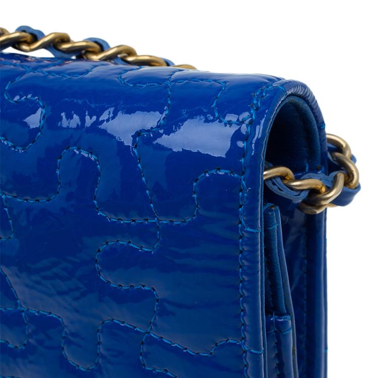 Pre Owned Chanel Blue Patent Leather Reissue Puzzle WOC Shoulder Bag