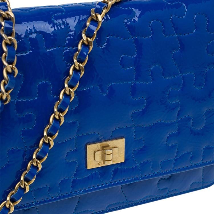 Pre Owned Chanel Blue Patent Leather Reissue Puzzle WOC Shoulder Bag