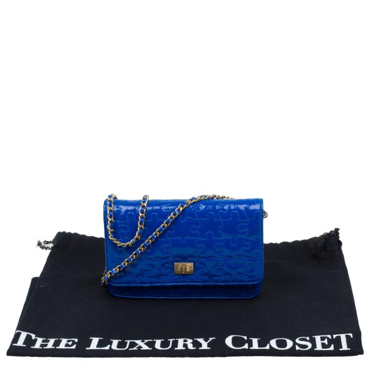 Pre Owned Chanel Blue Patent Leather Reissue Puzzle WOC Shoulder Bag