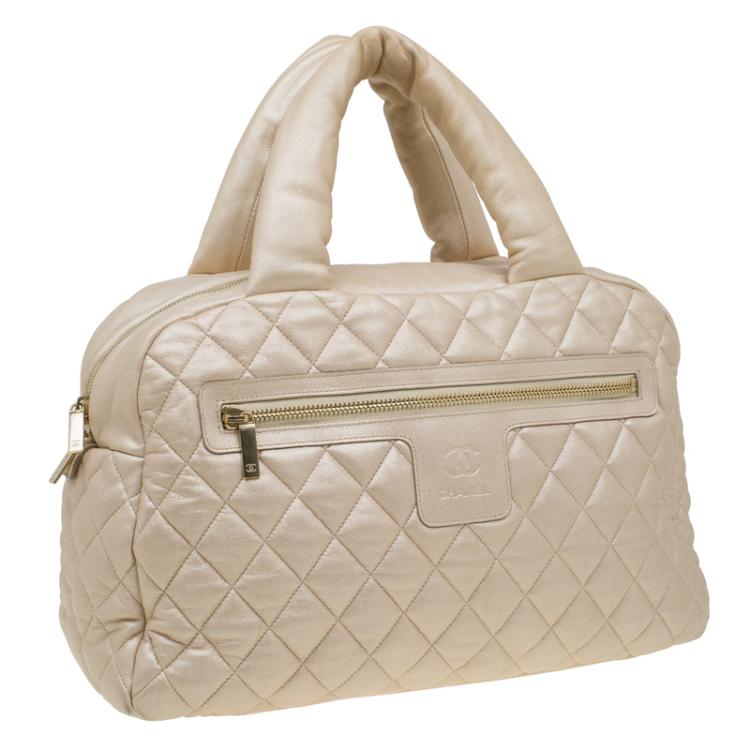 Pre Owned Chanel Gold Iridescent Quilted Leather Coco Cocoon Bowling Bag
