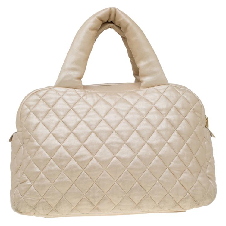 Pre Owned Chanel Gold Iridescent Quilted Leather Coco Cocoon Bowling Bag