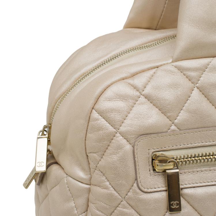 Pre Owned Chanel Gold Iridescent Quilted Leather Coco Cocoon Bowling Bag
