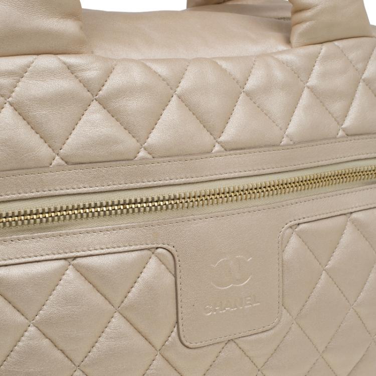 Pre Owned Chanel Gold Iridescent Quilted Leather Coco Cocoon Bowling Bag
