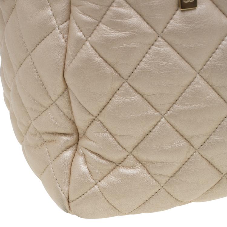 Pre Owned Chanel Gold Iridescent Quilted Leather Coco Cocoon Bowling Bag