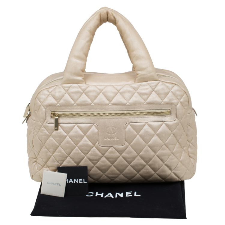 Pre Owned Chanel Gold Iridescent Quilted Leather Coco Cocoon Bowling Bag