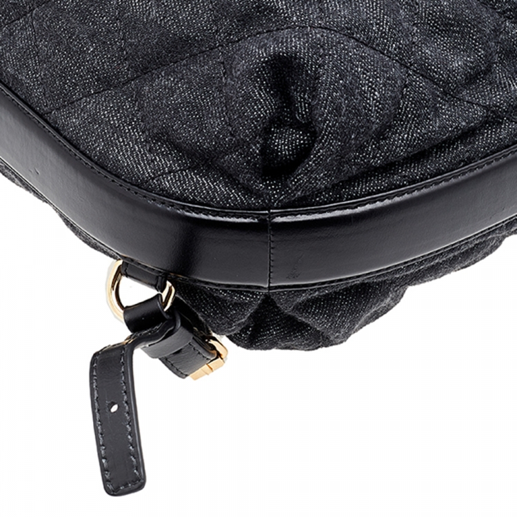 Pre Owned Chanel Grey/Black Quilted Denim and Leather CC Backpack