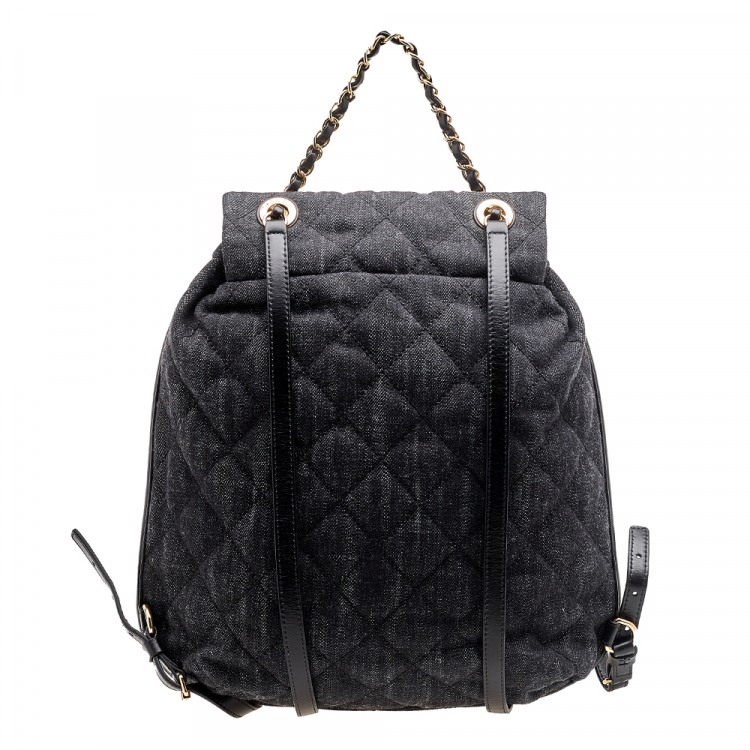 Pre Owned Chanel Grey/Black Quilted Denim and Leather CC Backpack