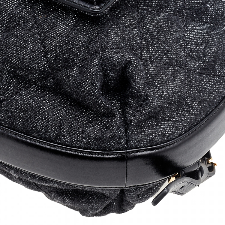 Pre Owned Chanel Grey/Black Quilted Denim and Leather CC Backpack