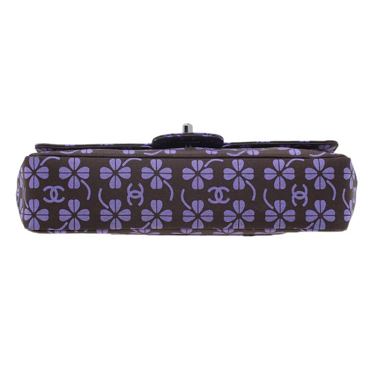 Pre Owned Chanel Brown Nylon Four Leave Clover Single Flap Shoulder Bag