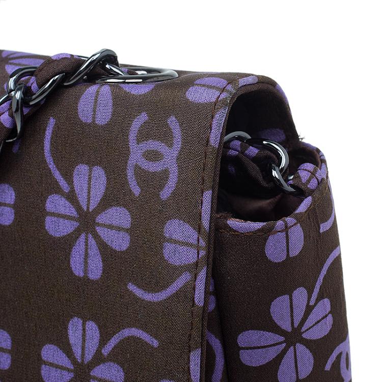 Pre Owned Chanel Brown Nylon Four Leave Clover Single Flap Shoulder Bag