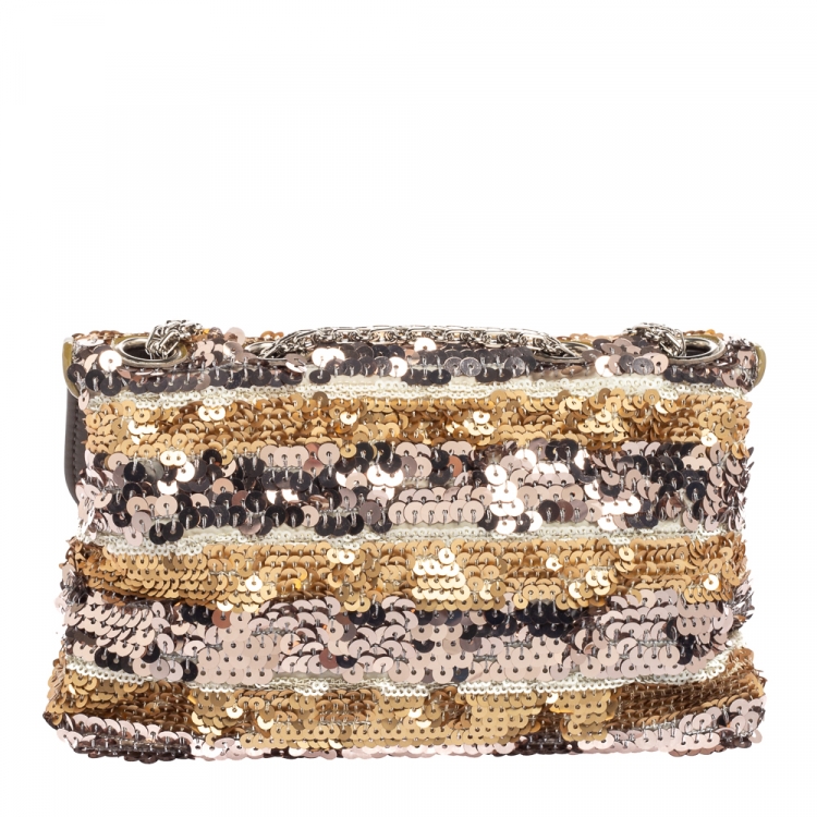 Pre Owned Chanel Multicolor Metallic Sequins and Patent Leather Reissue Shoulder Bag