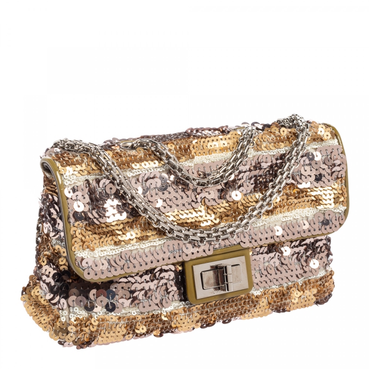 Pre Owned Chanel Multicolor Metallic Sequins and Patent Leather Reissue Shoulder Bag