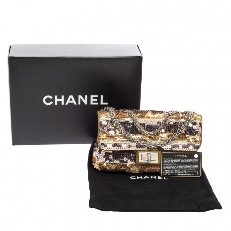Pre Owned Chanel Multicolor Metallic Sequins and Patent Leather Reissue Shoulder Bag