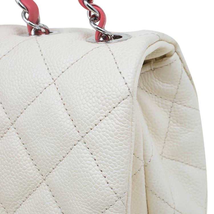 Pre Owned Chanel White/Red Ombre Quilted Caviar Jumbo Single Flap Bag