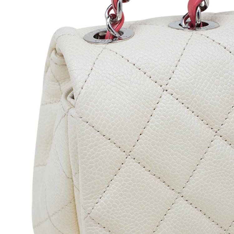 Pre Owned Chanel White/Red Ombre Quilted Caviar Jumbo Single Flap Bag