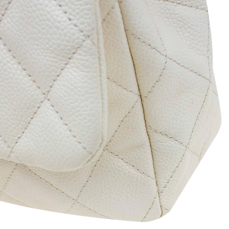 Pre Owned Chanel White/Red Ombre Quilted Caviar Jumbo Single Flap Bag