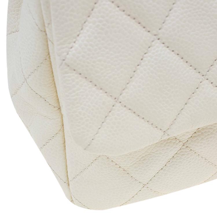 Pre Owned Chanel White/Red Ombre Quilted Caviar Jumbo Single Flap Bag