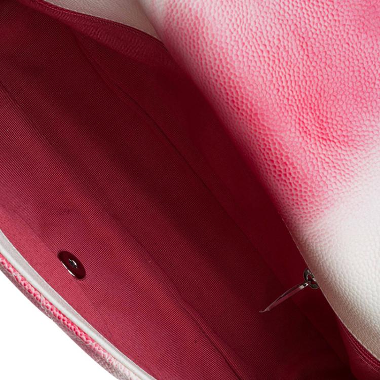 Pre Owned Chanel White/Red Ombre Quilted Caviar Jumbo Single Flap Bag