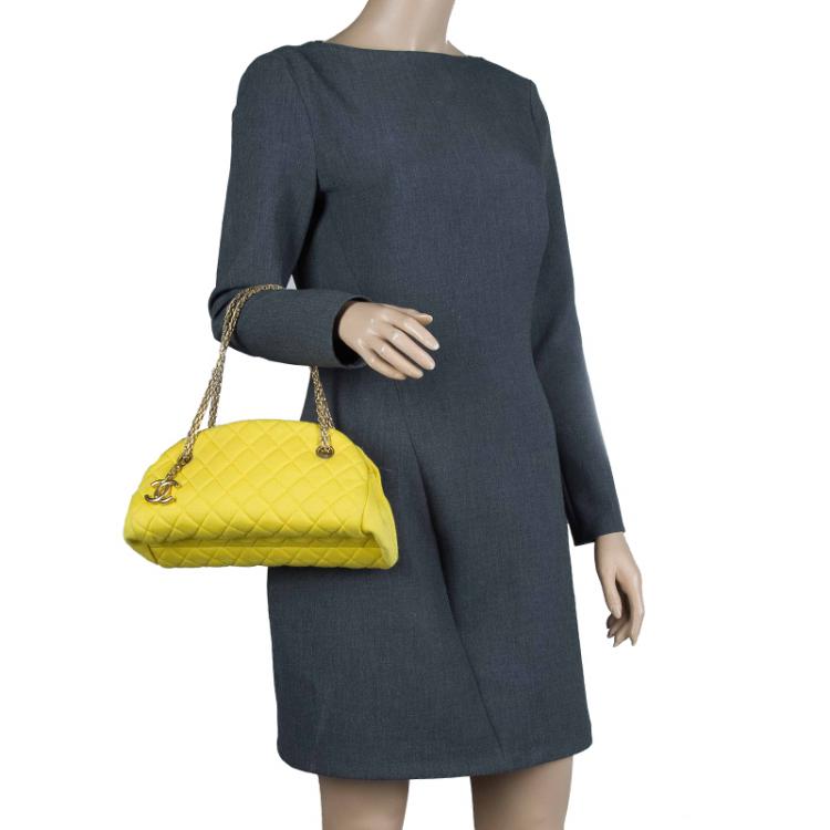 Pre Owned Chanel Yellow Quilted Jersey Small Just Mademoiselle Bowling Bag
