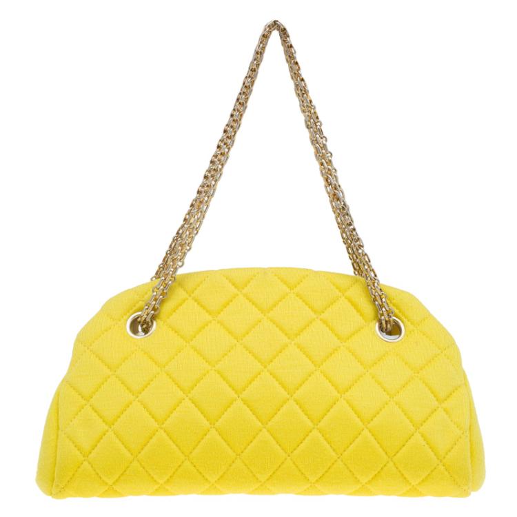 Pre Owned Chanel Yellow Quilted Jersey Small Just Mademoiselle Bowling Bag