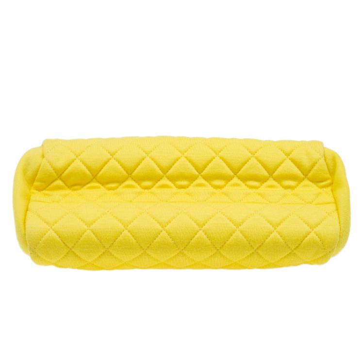 Pre Owned Chanel Yellow Quilted Jersey Small Just Mademoiselle Bowling Bag