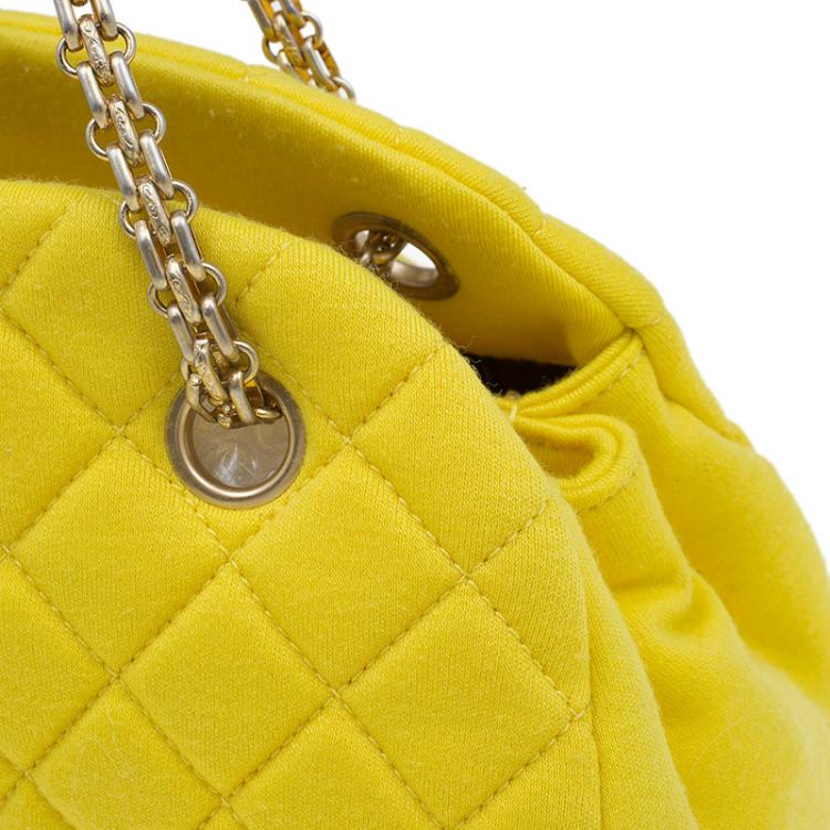 Pre Owned Chanel Yellow Quilted Jersey Small Just Mademoiselle Bowling Bag