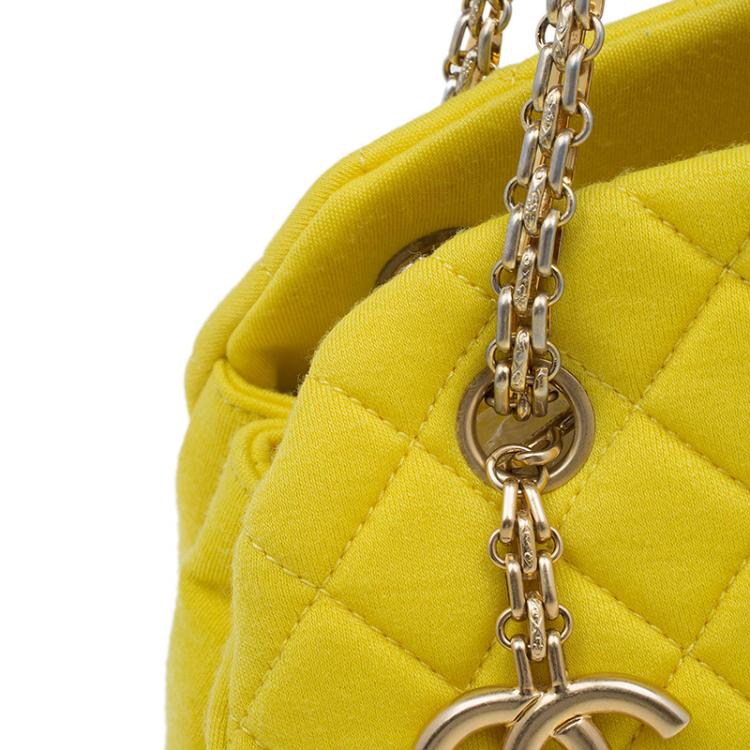 Pre Owned Chanel Yellow Quilted Jersey Small Just Mademoiselle Bowling Bag