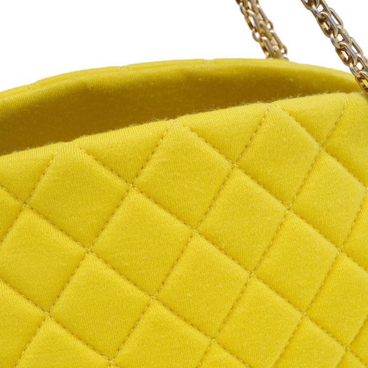 Pre Owned Chanel Yellow Quilted Jersey Small Just Mademoiselle Bowling Bag