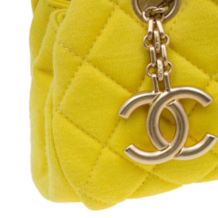 Pre Owned Chanel Yellow Quilted Jersey Small Just Mademoiselle Bowling Bag
