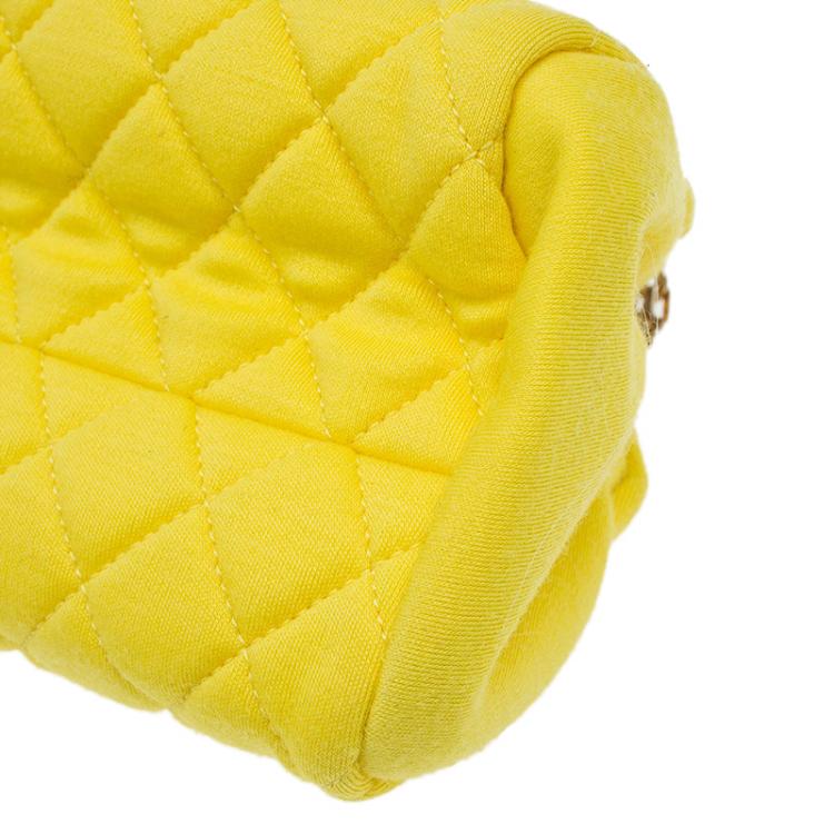 Pre Owned Chanel Yellow Quilted Jersey Small Just Mademoiselle Bowling Bag