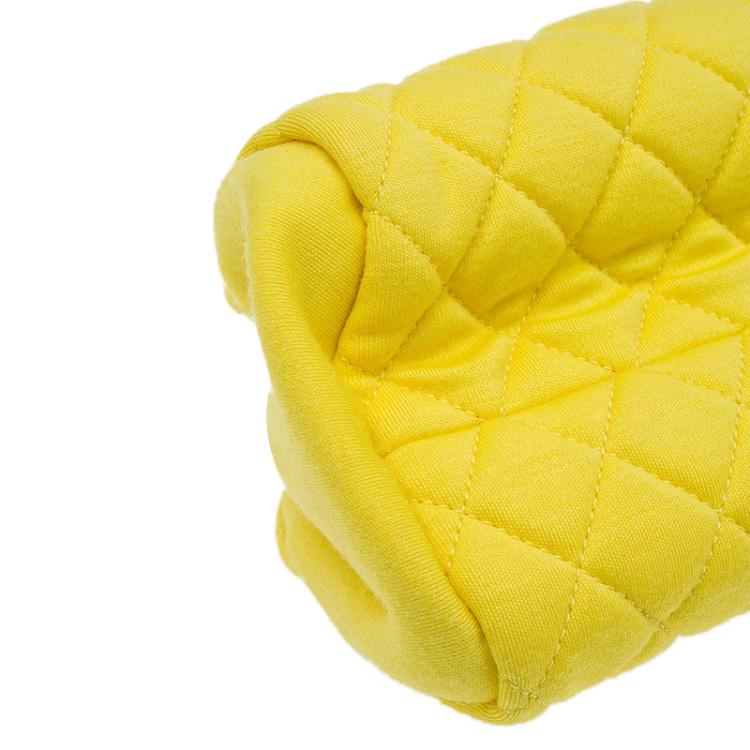 Pre Owned Chanel Yellow Quilted Jersey Small Just Mademoiselle Bowling Bag