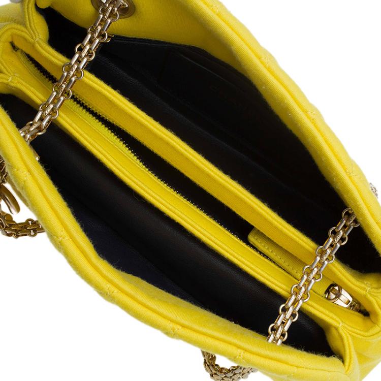 Pre Owned Chanel Yellow Quilted Jersey Small Just Mademoiselle Bowling Bag