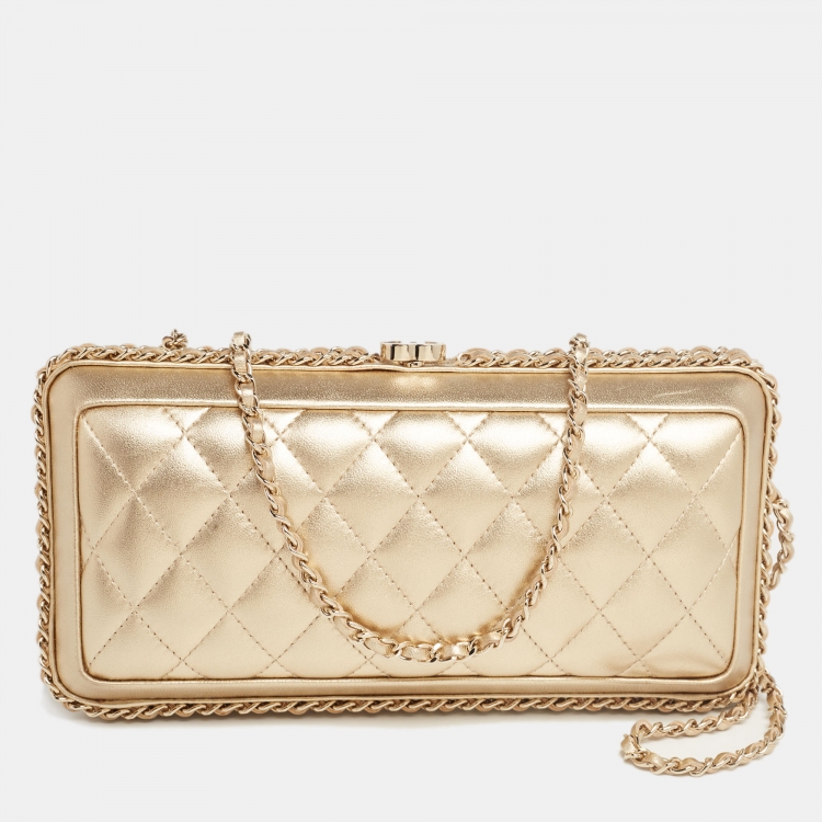 Chanel Metallic Gold Quilted Leather Chain Around Clutch Chanel