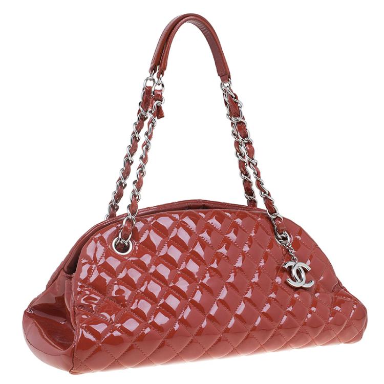 Pre Owned Chanel Brown Quilted Patent Medium Just Mademoiselle Bowling Bag